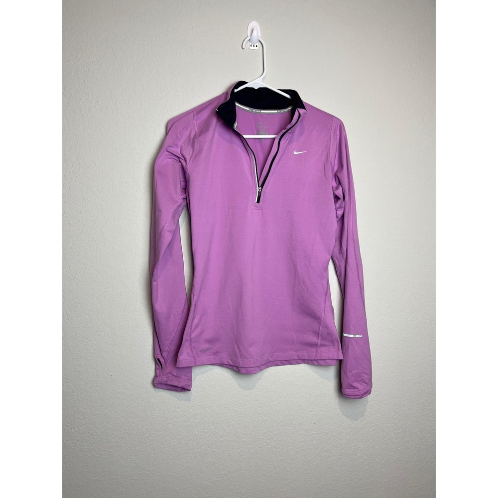 Nike Dri-FIT Running Shirt Womens Small Purple 1/4 Zip Long Sleeve Reflective